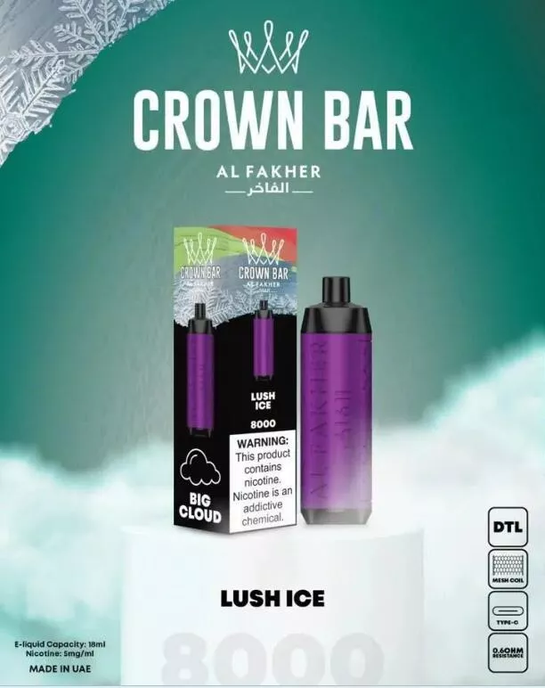 AL Fakher Crown Bar 8000 trekkingen Wegwerp E-sigaret Met Nicotine - Lush Ice 6 AL-Fakher-Crown-Bar-8000-Züge-Einweg-E-Zigarette-Mit-Nikotin-Lush-Ice becomes AL-Fakher-Crown-Bar-8000-Treks-Disposable-E-Cigarette-Met-Nicotine-Lush-Ice