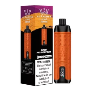 AL Fakher Crown Bar Pro 8000 potáhne jednorázová e-cigareta s nikotinem - Sweet Passionfruit