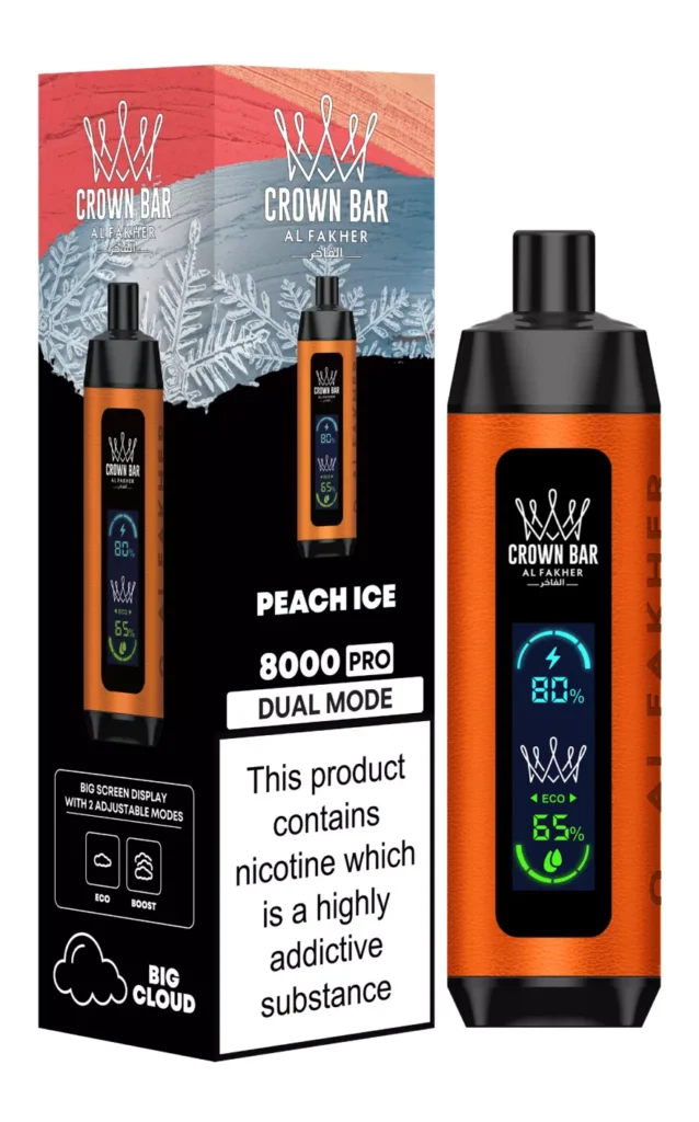 Al Fakher Crown Bar Big Cloud 8000 PRO sbuffi di sigaretta elettronica usa e getta Peach Ice