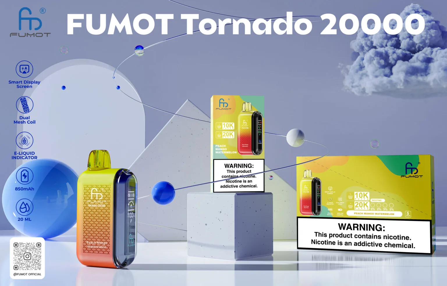 Fumot RandM Tornado 20000 Puffs Disposable E-Cigarette – Peach Mango Watermelon 6 Fumot RandM Tornado 20000 3
